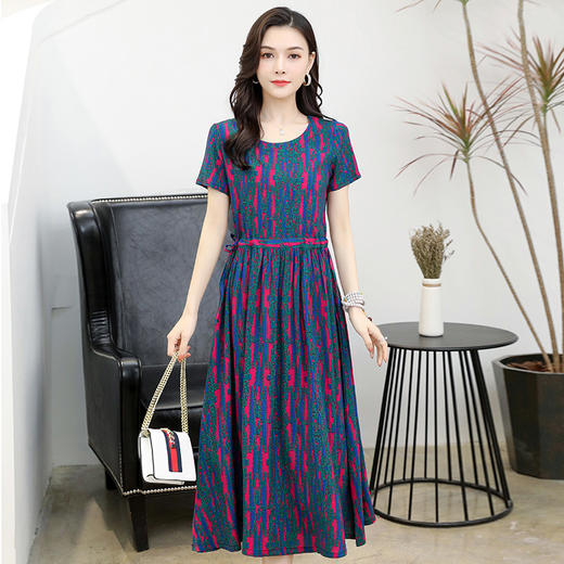 棉绸连衣裙夏季时尚收腰显瘦大码印花裙SH2031 商品图8