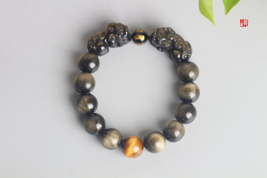 【聚财】金曜石双貔貅手串   珠径：14mm 商品图1