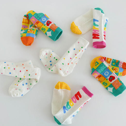 1424儿童袜子一件代发春夏薄款彩虹儿童网眼袜波点游乐园女童袜子_HLY 商品图0