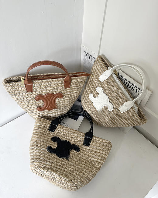 7折 塞林家 氛围感草编包 皮质logo印花草编包包 3色 CQ1269 商品图0