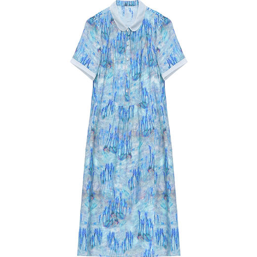 修身气质，印花时尚中长款A字裙夏款娃娃领短袖雪纺连衣裙QYM-XQD-34B23935-L 商品图4