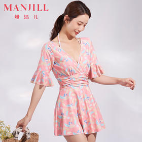 熳洁儿 中袖连体裙泳衣大码V领显瘦舒适夏季新款23206301