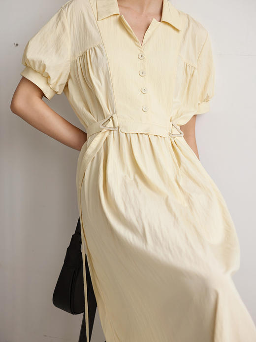 Even Vintage | 温柔奶油 夏季清新衬衫领收腰长款短袖连衣裙 商品图3