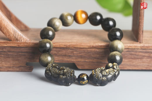 【聚财】金曜石双貔貅手串   珠径：14mm 商品图0
