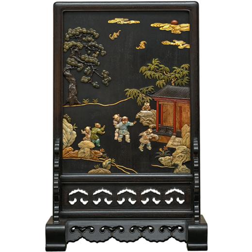 清 紫檀百宝嵌婴戏图座屏 商品图5