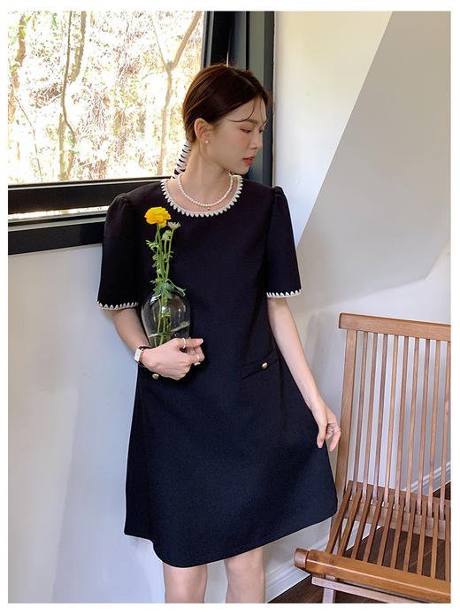 Im Presionismo小香风撞色直筒连衣裙/优雅小香风针织提花连衣裙 商品图1