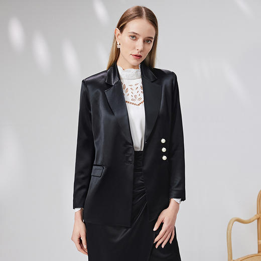 EITIE爱特爱秋季新款单排扣西装领收腰中长款显瘦外套7103805 商品图2