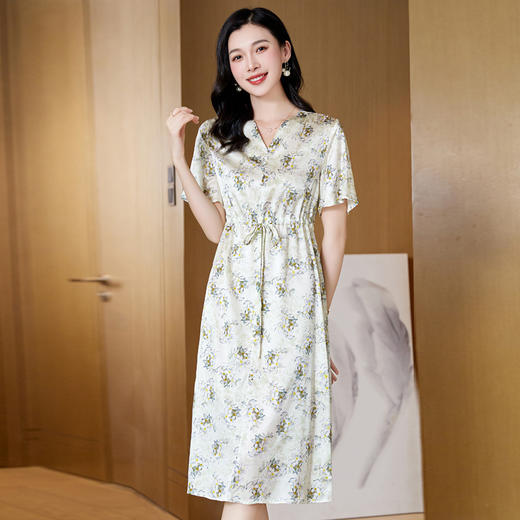 ASE-23063印花V领气质优雅知性真丝连衣裙 商品图2