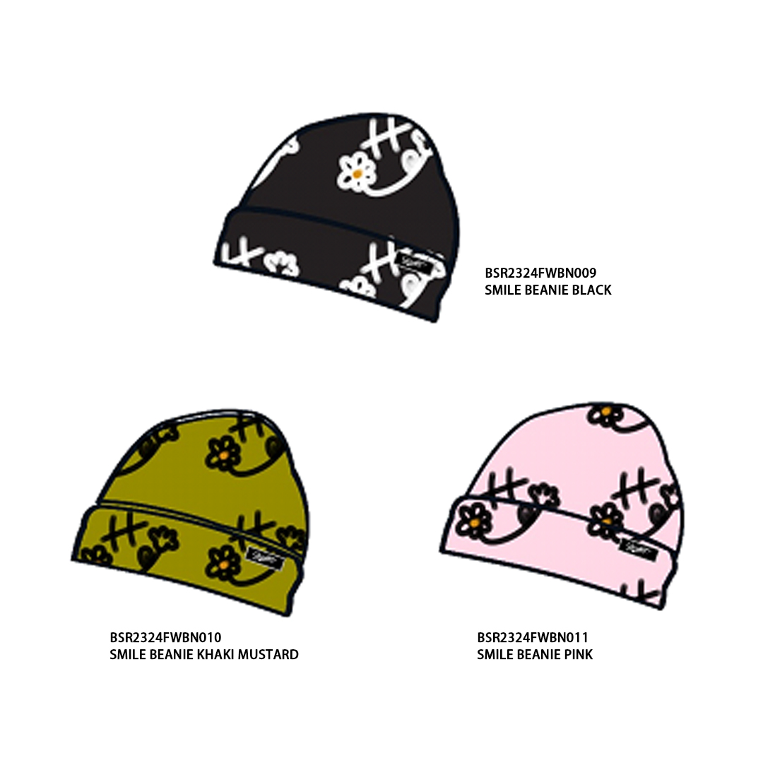 BSRABBIT 23-24 【BN009  BN010  BN011】 SMILE BEANIE  BLACK  KHAKI MUSTARD  PINK  均码