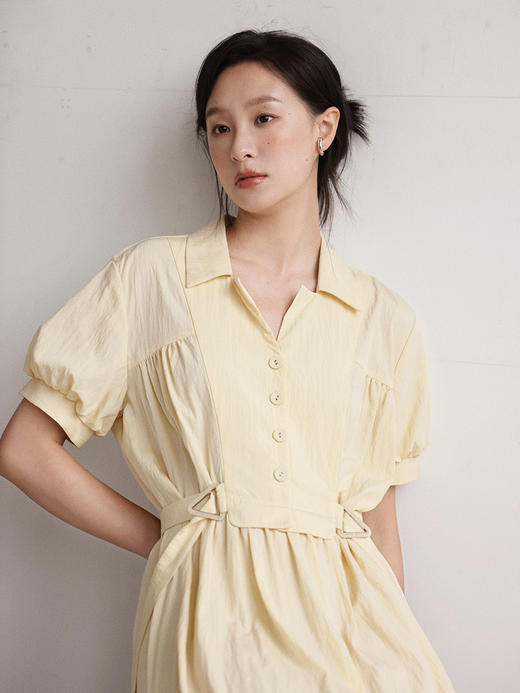Even Vintage | 温柔奶油 夏季清新衬衫领收腰长款短袖连衣裙 商品图2