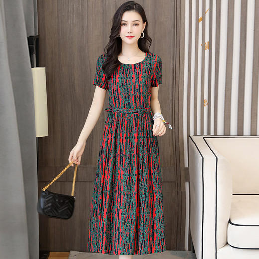 棉绸连衣裙夏季时尚收腰显瘦大码印花裙SH2031 商品图6