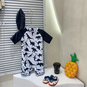 夏AB098子爱男小童带帽连体泳衣G230601