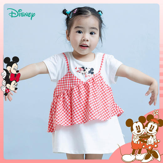 【商场同款】迪士尼童装 女童假两件短袖连衣裙夏季吊带拼接裙子女 商品图0
