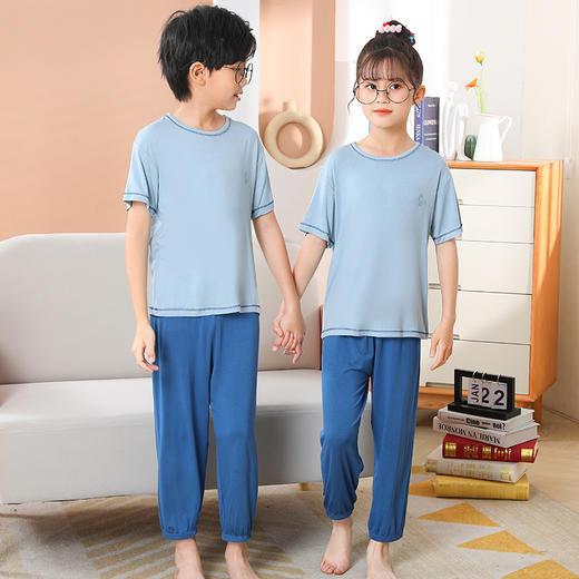 【夏季儿童莫代尔睡衣】中大童家居服亲子套装，短袖童装男女童空调服，适合夏日穿着，不论男女，中大童皆可穿着，为家庭增添温馨。 商品图1