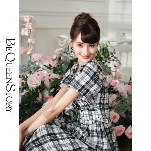 【大货捡漏，不退不换】  【黑白格调】复古法式泡泡袖收腰伞摆连衣裙2023新款 商品图0