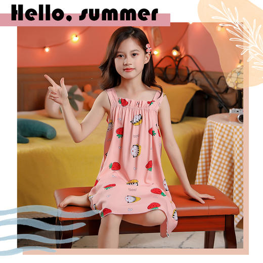 【夏日必备！时尚又舒适】女童夏装新款，超舒适棉绸连衣裙，公主裙尽显小公主魅力，适合中小童穿着，让孩子舒适好眠！ 商品图0