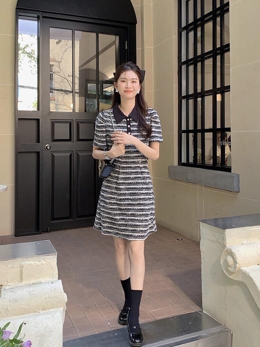 Im Presionismo小香风撞色直筒连衣裙/优雅小香风针织提花连衣裙 商品图5