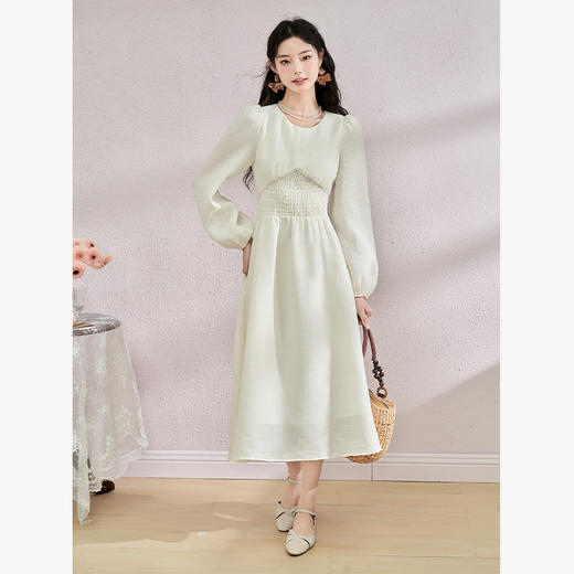 西遇纯色连衣裙早春新款温柔气质垂顺收腰百搭裙子女V1731909 商品图1