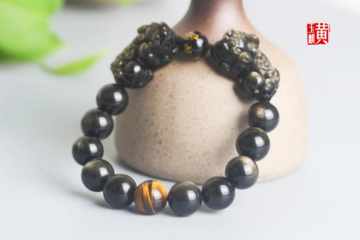 【招财】金曜石双貔貅手串   珠径：12mm 商品图4