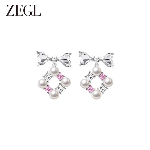 ZEGL设计师璀璨甜心系列蝴蝶结人造珍珠耳环女高级感耳钉银针耳饰 商品图0