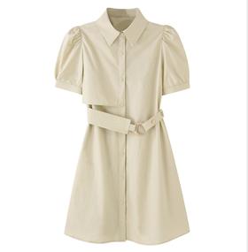mc2翻领短袖连衣裙女装夏款腰部金属扣腰带收腰显瘦设计感衬衫裙