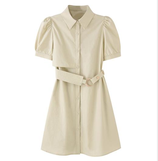 mc2翻领短袖连衣裙女装夏款腰部金属扣腰带收腰显瘦设计感衬衫裙 商品图0