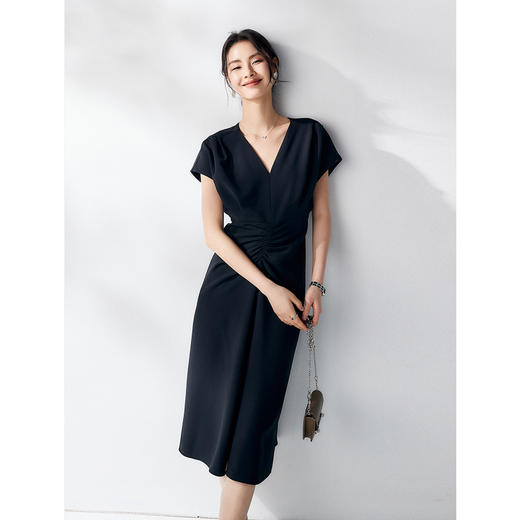 法式收腰连衣裙女夏V领气质裙子夏季修身显瘦连衣裙 商品图1