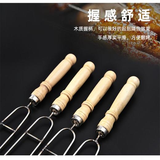 不锈钢木柄烧烤叉鸡翅叉烤肉串铁叉子烤炉架用烧烤签子鸡翅香肠叉 商品图6