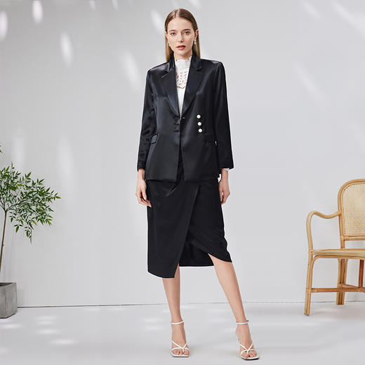 EITIE爱特爱秋季新款单排扣西装领收腰中长款显瘦外套7103805 商品图3