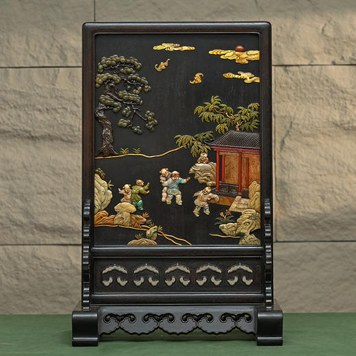 清 紫檀百宝嵌婴戏图座屏 商品图0