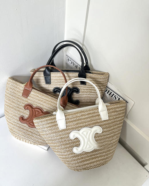 7折 塞林家 氛围感草编包 皮质logo印花草编包包 3色 CQ1269 商品图5