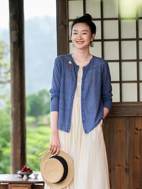 牧衣游 棉麻混纺薄针织开衫-----青枝