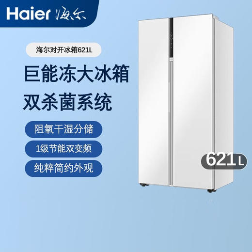 海尔冰箱 621升双开门对开门一级变频风冷无霜家用大容量电冰箱 大冷冻空间 BCD-621WLHSS95W9U1 商品图0