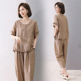 时尚休闲套装女，夏季新款女装韩版时尚气质天丝提花套装两件套HR-SSB2881