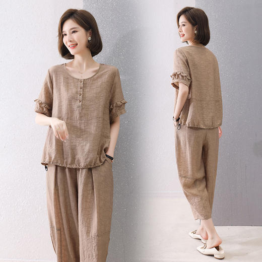 时尚休闲套装女，夏季新款女装韩版时尚气质天丝提花套装两件套HR-SSB2881 商品图0