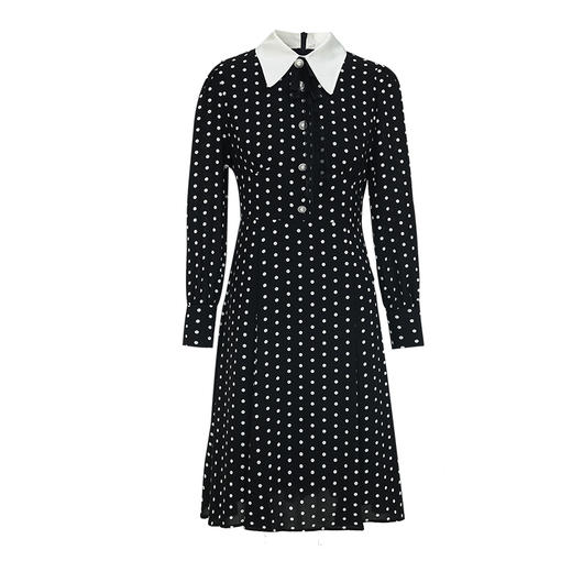 EITIE爱特爱秋季新款优雅修身立领显瘦波点连衣裙女7107810 商品图5