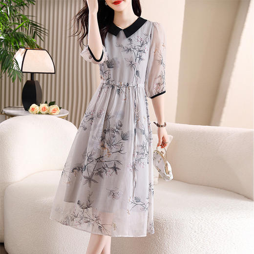 夏季新款，大码女装胖妹妹时尚印花气质收腰显瘦雪纺长款连衣裙AHM-zmdm9637 商品图3