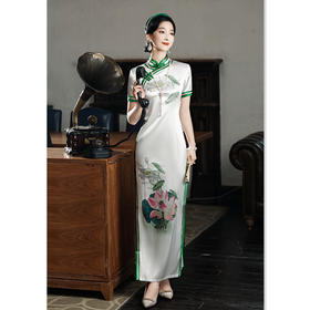 SKY 319138醋酸荷花烫钻走秀旗袍复古国风旗袍