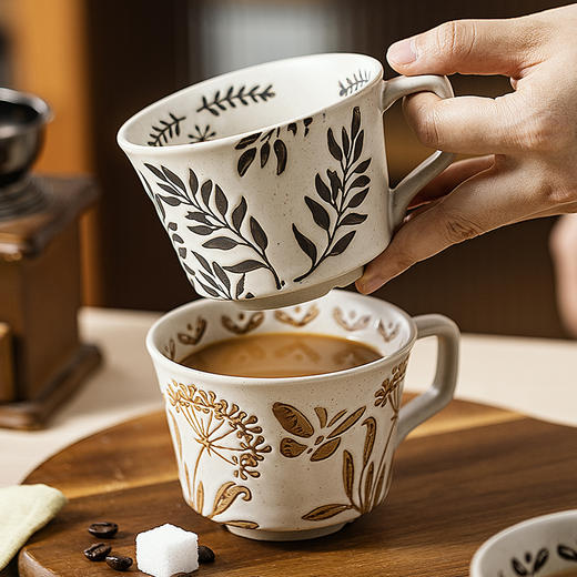 摩登主妇马克杯家用早餐杯下午茶杯子粗陶复古日式陶瓷拿铁咖啡杯 商品图2