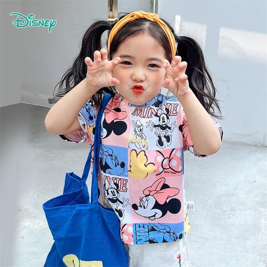 迪士尼童装女童短袖T恤夏季新品满印米妮宝宝中大童潮酷纯棉上衣 商品图1