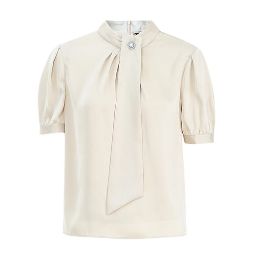 EITIE爱特爱高级感半高领飘带复古直筒上衣显瘦通勤夏新款B13132 商品图5