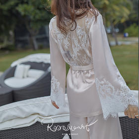 微喇袖背部蕾丝设计 真丝长袖长裤套装 T221016