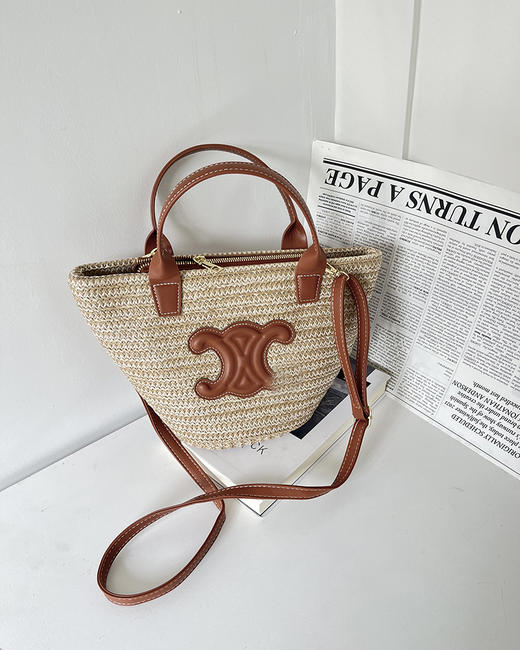 7折 塞林家 氛围感草编包 皮质logo印花草编包包 3色 CQ1269 商品图9