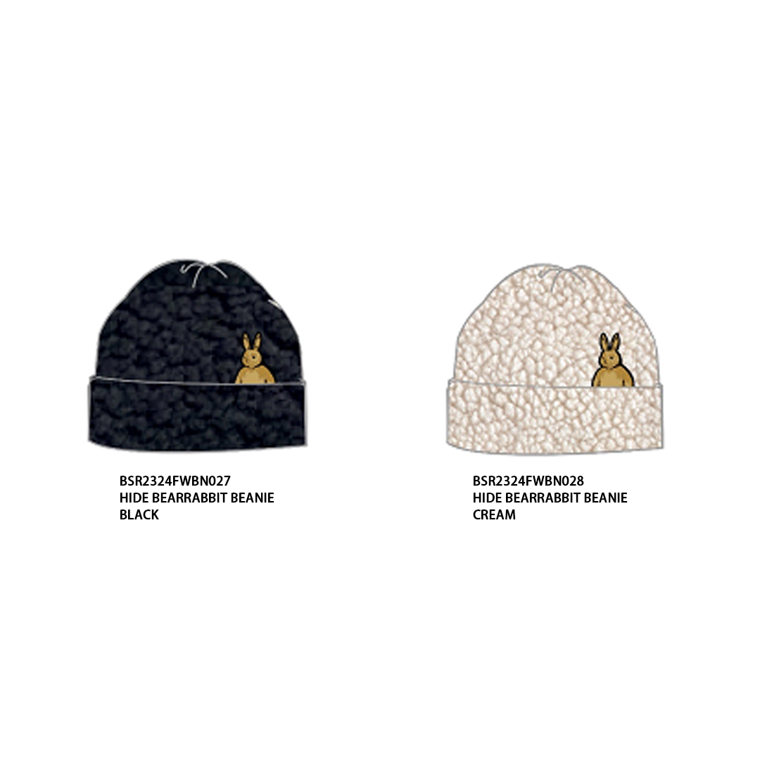 BSRABBIT 23-24 【BN027  BN028】 HIDE BEARRABBIT BEANIE  BLACK  CREAM  均码