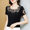 棉t恤大码打底衫百搭洋气妈妈烫钻蕾丝上衣LA36603 商品缩略图0