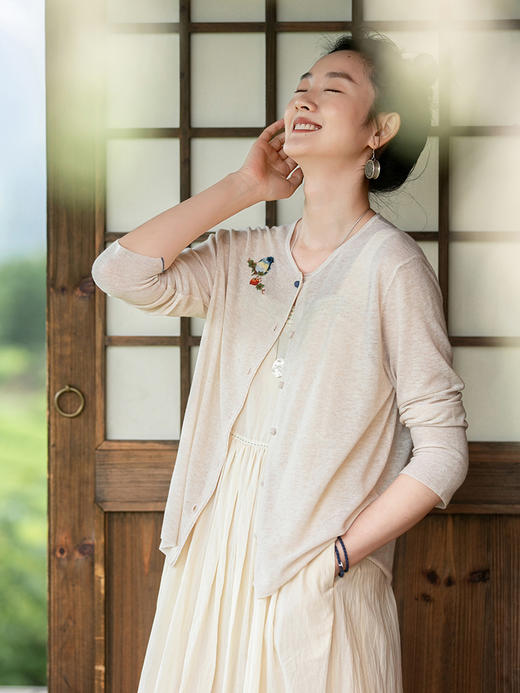 牧衣游 棉麻混纺薄针织开衫-----青枝 商品图1