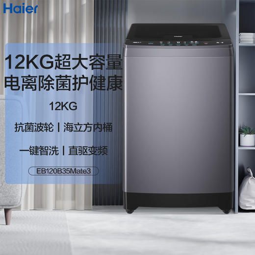 海尔（Haier）波轮洗衣机全自动家用家电 内衣除菌 直驱漩瀑洗 12公斤大容量 EB120B35Mate3 商品图0