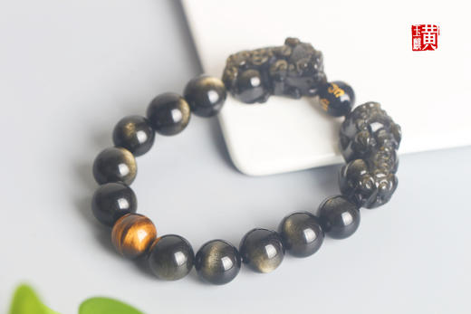 【招财】金曜石双貔貅手串   珠径：12mm 商品图1