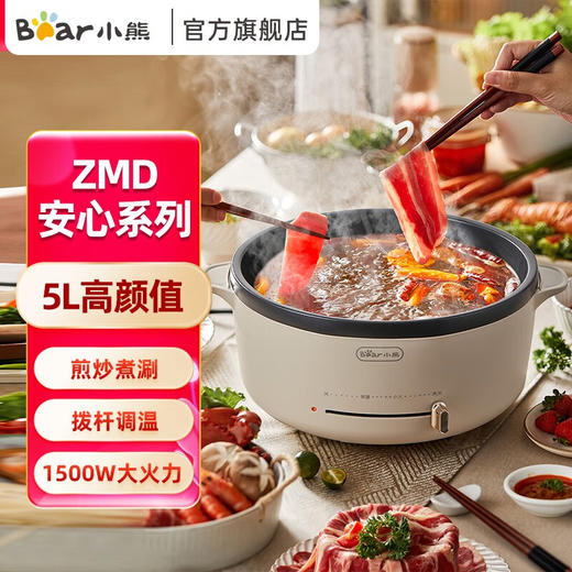 小熊（Bear） 电火锅电炒锅涮锅家用电煮锅多功能焖锅煎锅 大容量大功率电热锅【ZMD安心系列】 【5升拔杆调温】DHG-D50G1 商品图0