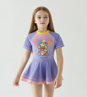 女童连体裙泳衣短袖套装速干面料单件6折【BD431001-2】